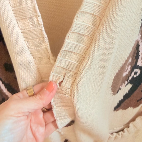The found - Cream Horse-Graphic Open Cardigan Sweater- m - Picture 3 of 4
